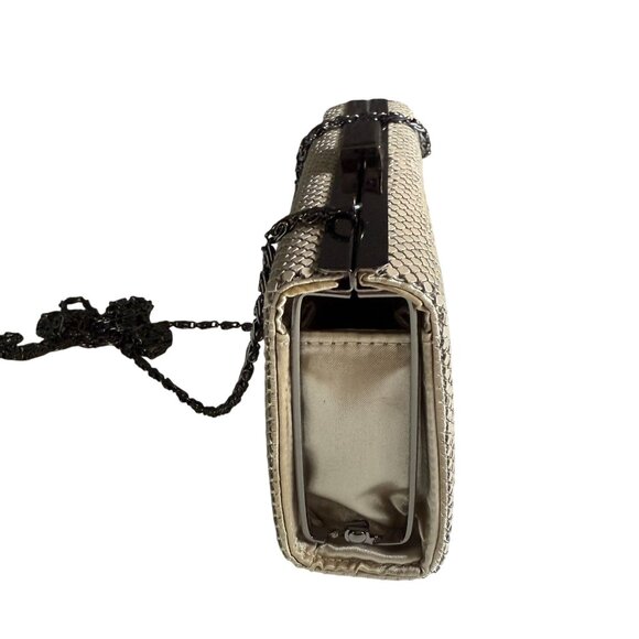 La Regale Chain Strap Metal Clasp Mesh Evening Clutch Women's Beige - Picture 4 of 11